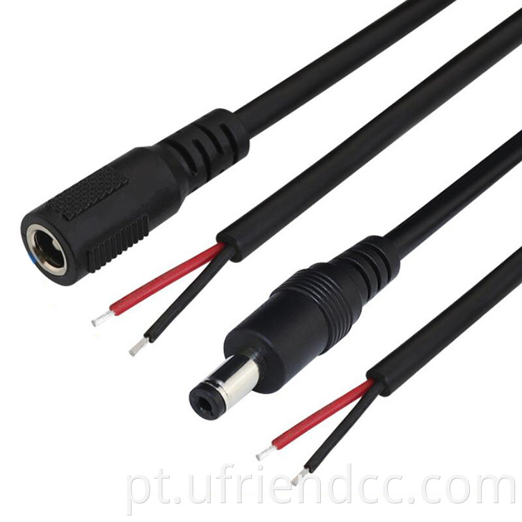 Custom 2 núcleos carregando o conector fêmea do cabo de alimentação DC para o fio aberto